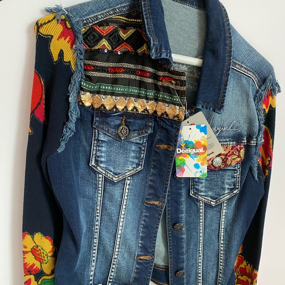 Desigual Darkwash Woven Patchwork Jacket